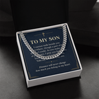 To My Son Cuban Link Chain – "Belong in My Heart" Message Card & Gift Box, Christian Faith Gift for Son
