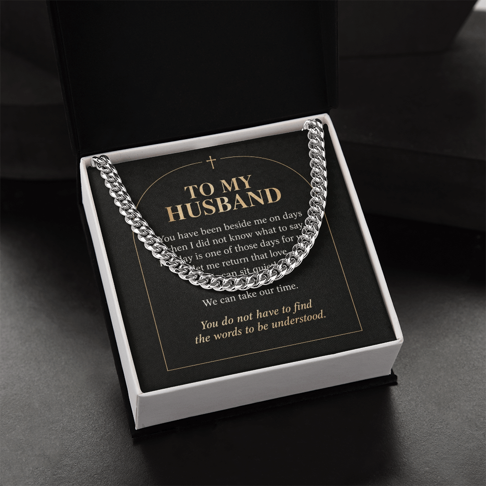 To My Husband Cuban Link Chain – "Quiet Prayer" Message Card & Gift Box, Christian Faith Gift for Husband
