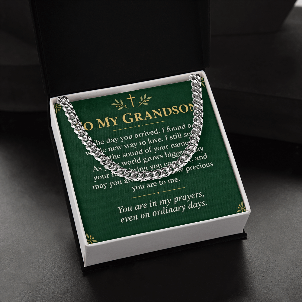 To My Grandson Cuban Link Chain – "Ordinary Days" Message Card & Gift Box, Gift for Grandson