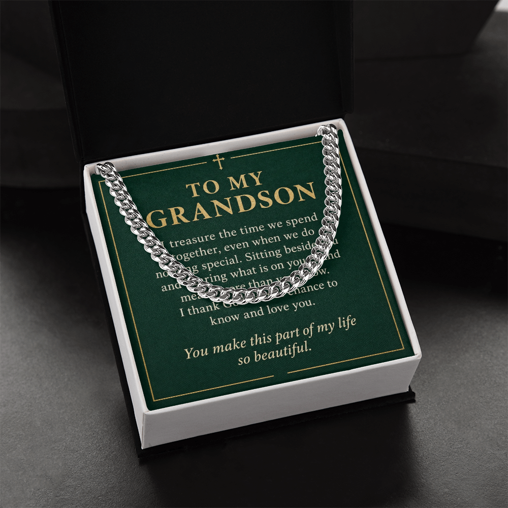 To My Grandson Cuban Link Chain – "So Beautiful" Message Card & Gift Box, Gift for Grandson