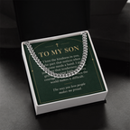 To My Son Cuban Link Chain – "Makes Me Proud" Message Card & Gift Box, Christian Faith Gift for Son