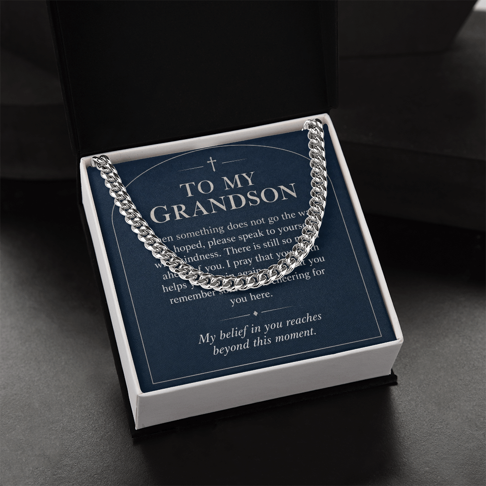 To My Grandson Cuban Link Chain – "Beyond This Moment" Message Card & Gift Box, Gift for Grandson