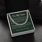 To My Son Cuban Link Chain – "Beyond Distance" Message Card & Gift Box, Inspirational Gift for Son