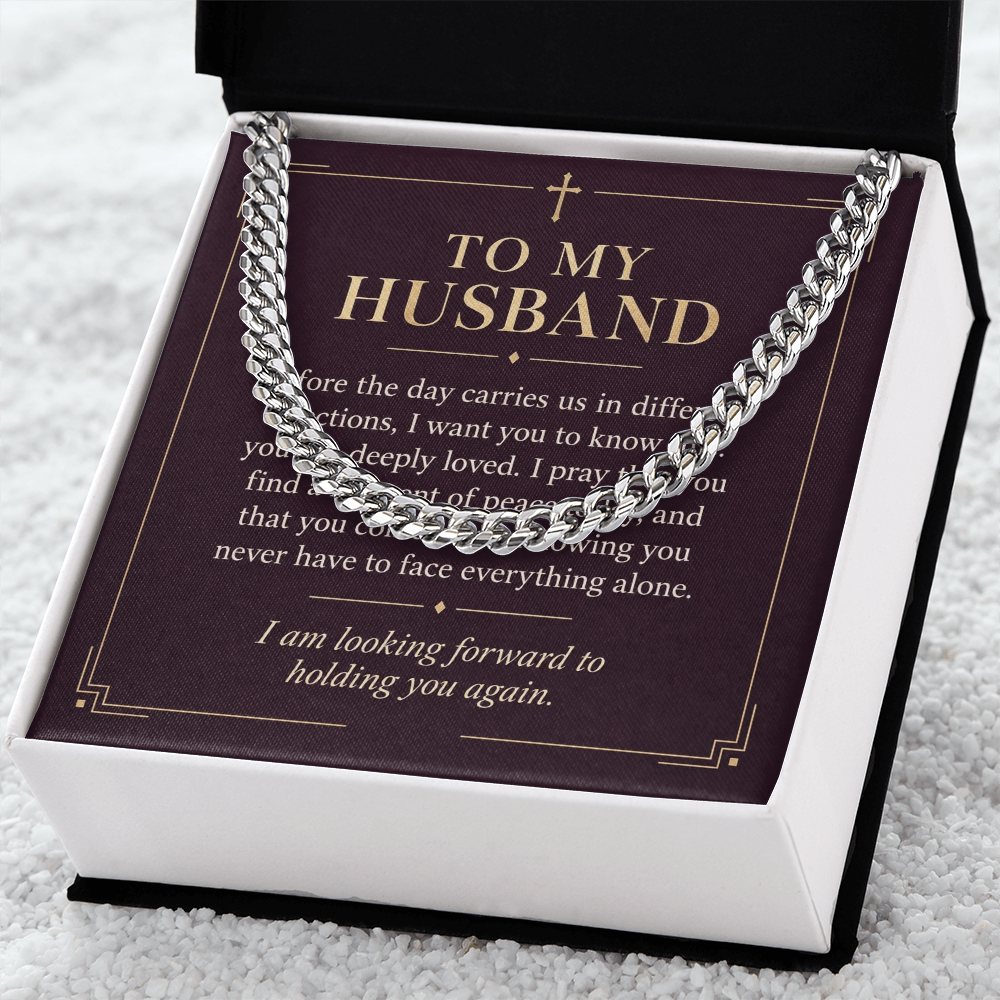 To My Husband Cuban Link Chain – "Peace Today" Message Card & Gift Box, Christian Faith Gift for Husband