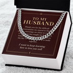 To My Husband Cuban Link Chain – "Keep Learning to Love You" Message Card & Gift Box, Christian Faith Gift for Husband