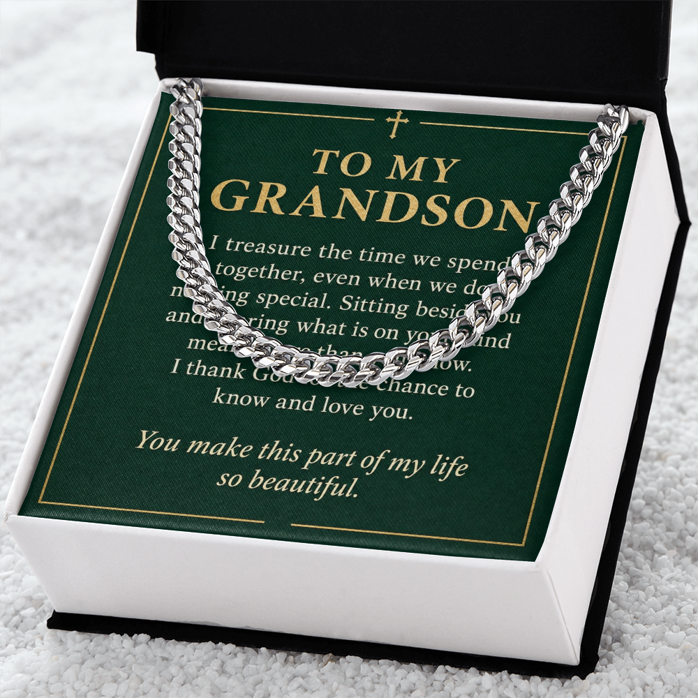 To My Grandson Cuban Link Chain – "So Beautiful" Message Card & Gift Box, Gift for Grandson
