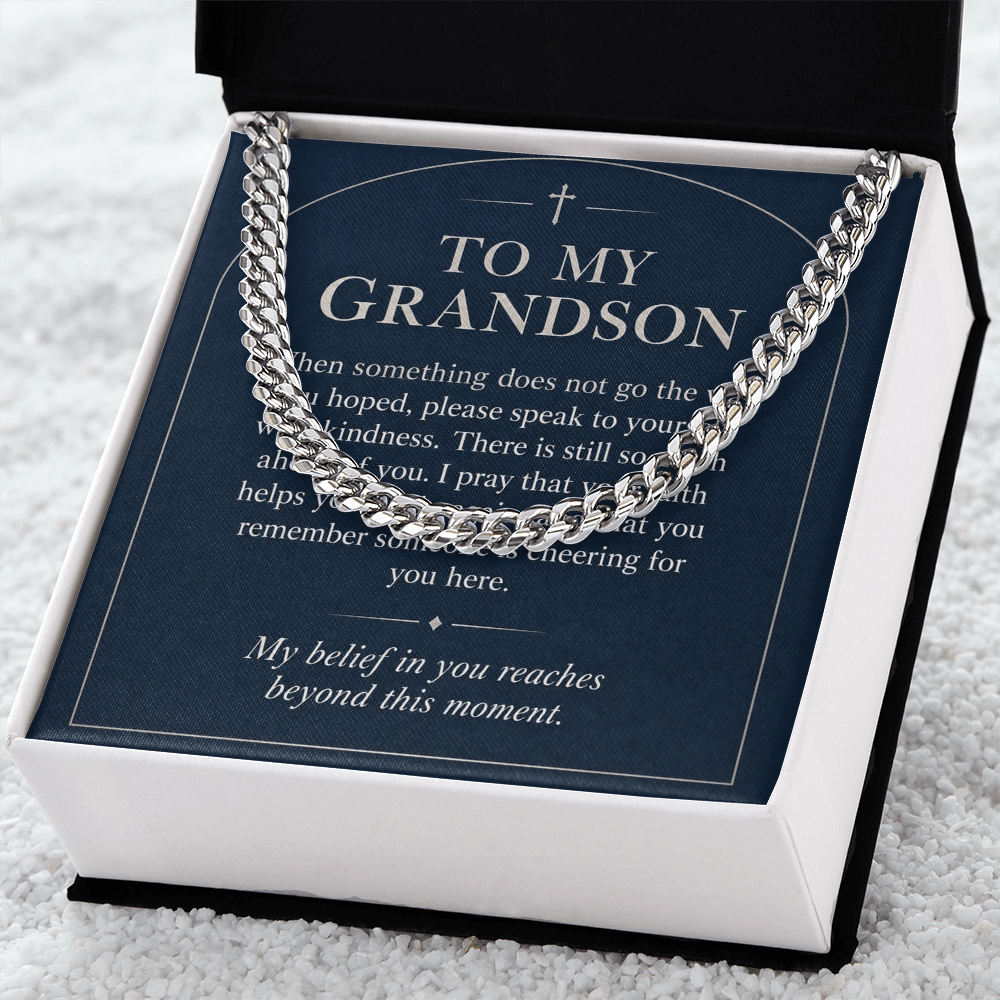To My Grandson Cuban Link Chain – "Beyond This Moment" Message Card & Gift Box, Gift for Grandson