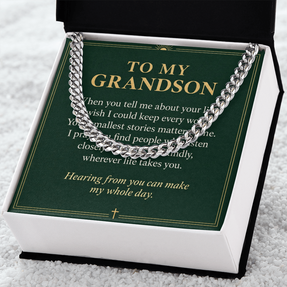 To My Grandson Cuban Link Chain – "Whole Day" Message Card & Gift Box, Gift for Grandson