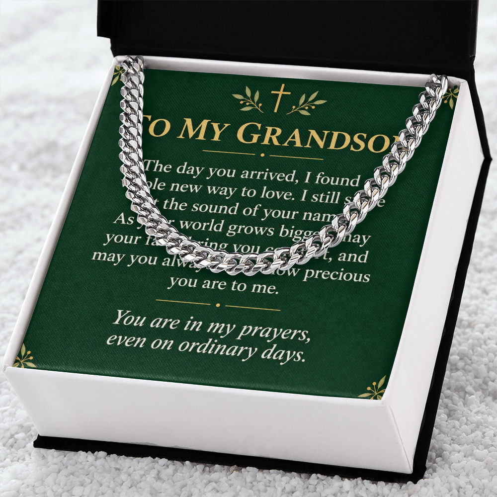 To My Grandson Cuban Link Chain – "Ordinary Days" Message Card & Gift Box, Gift for Grandson
