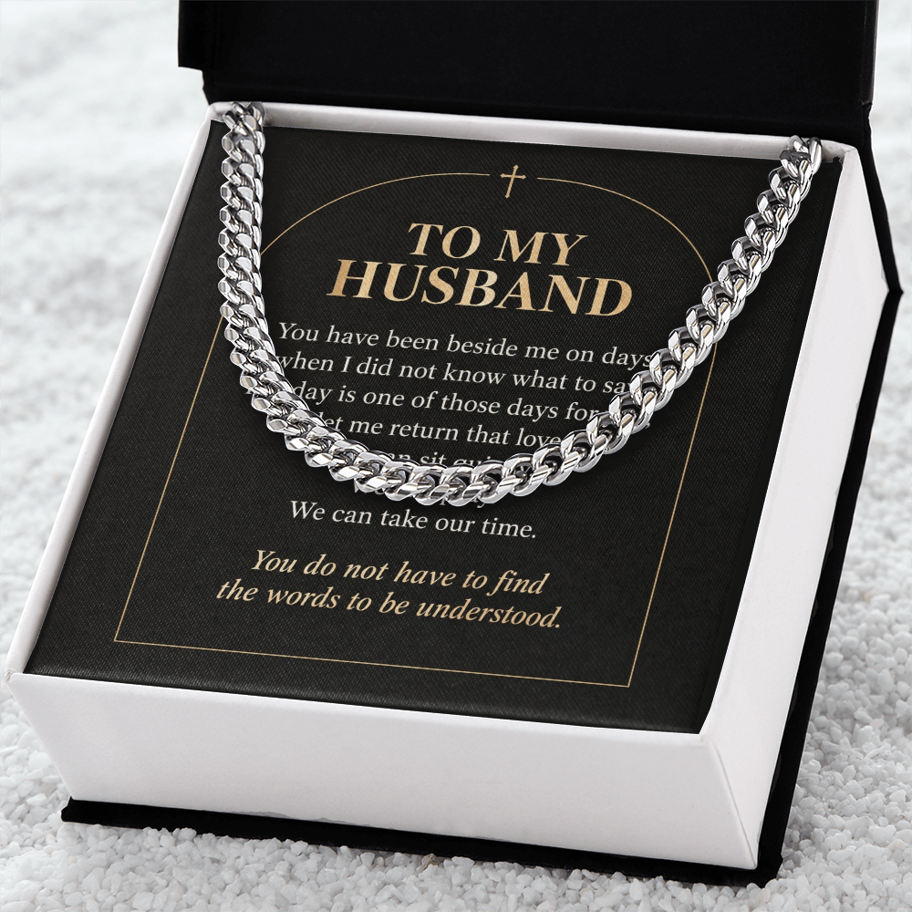 To My Husband Cuban Link Chain – "Quiet Prayer" Message Card & Gift Box, Christian Faith Gift for Husband