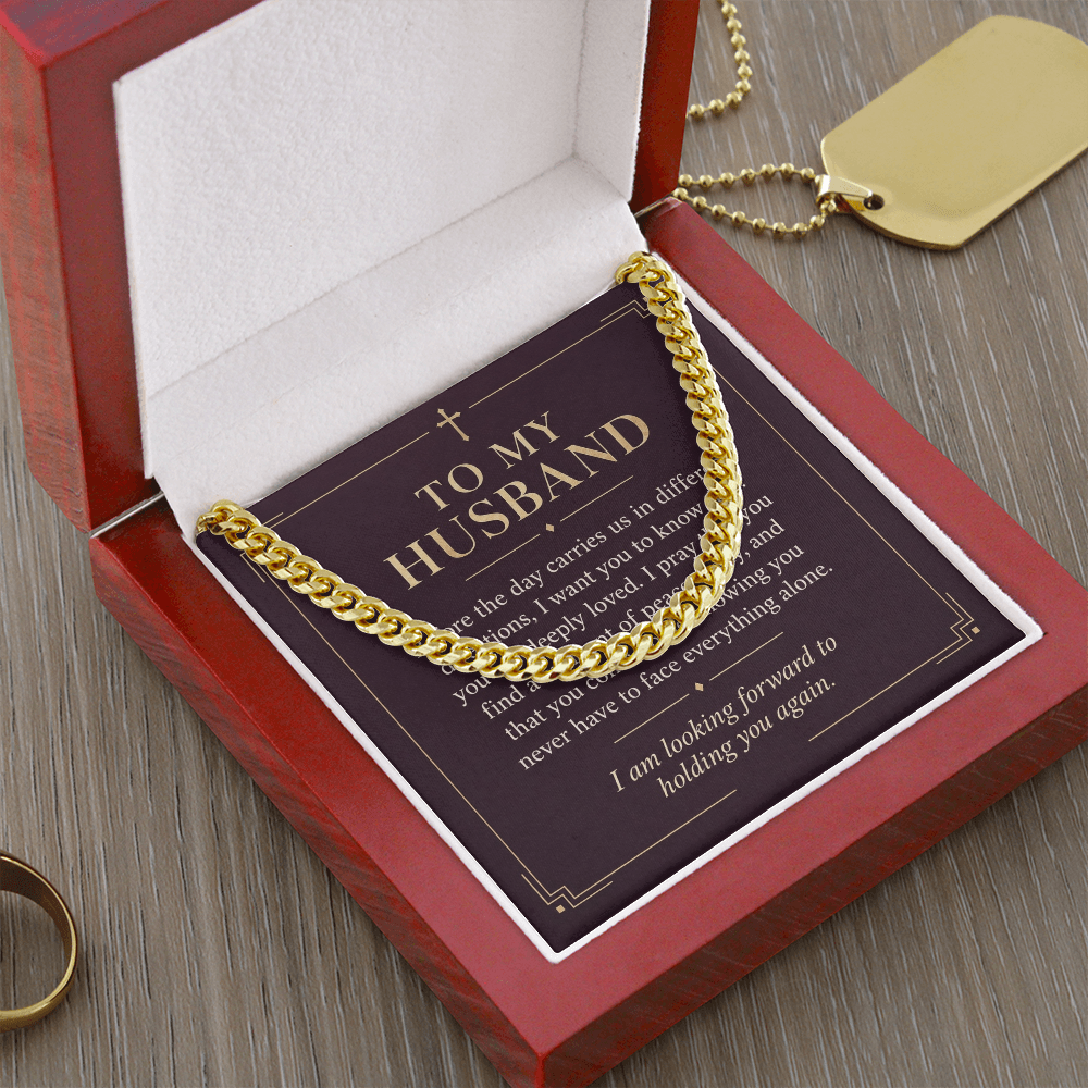 To My Husband Cuban Link Chain – "Peace Today" Message Card & Gift Box, Christian Faith Gift for Husband
