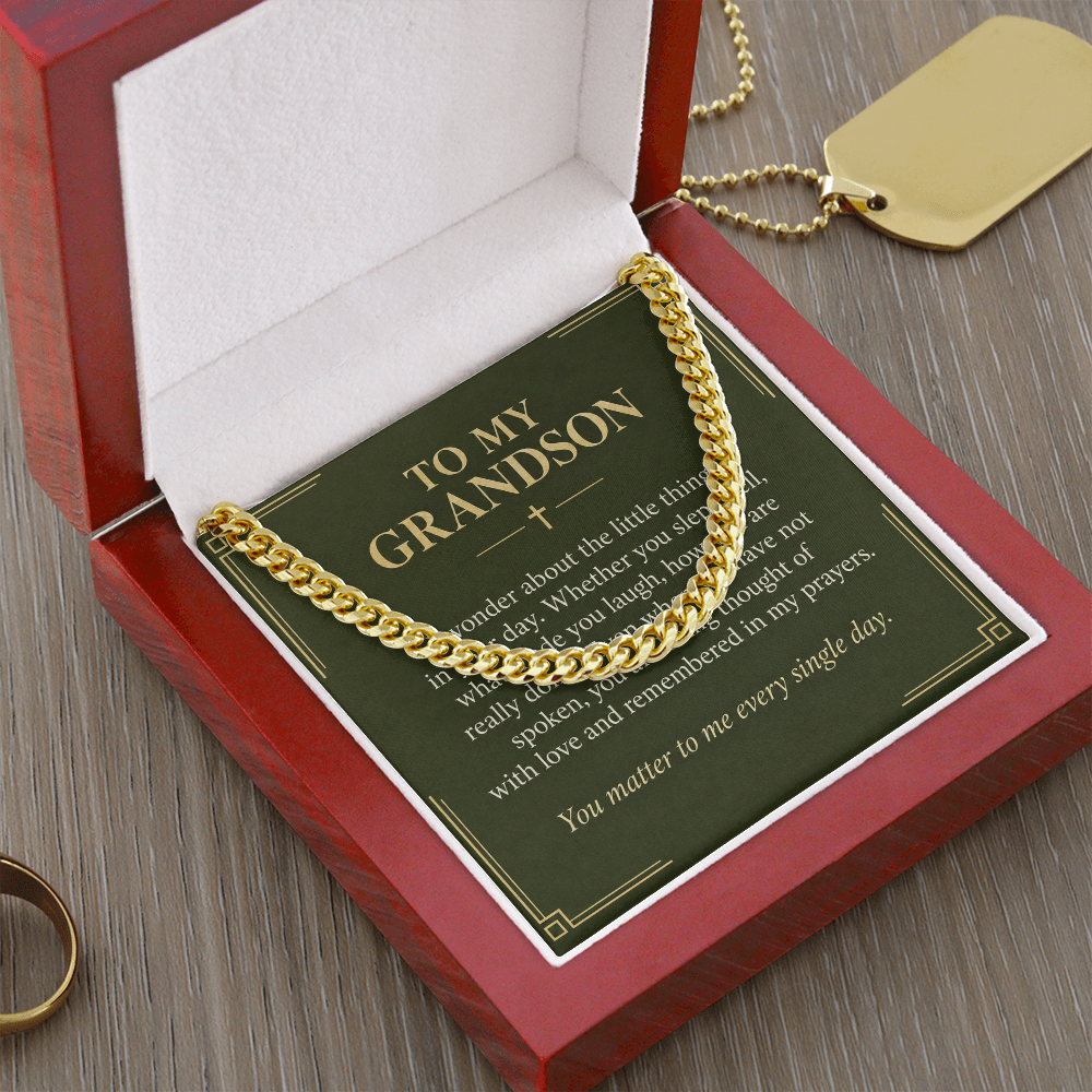 To My Grandson Cuban Link Chain – "Every Single Day" Message Card & Gift Box, Gift for Grandson