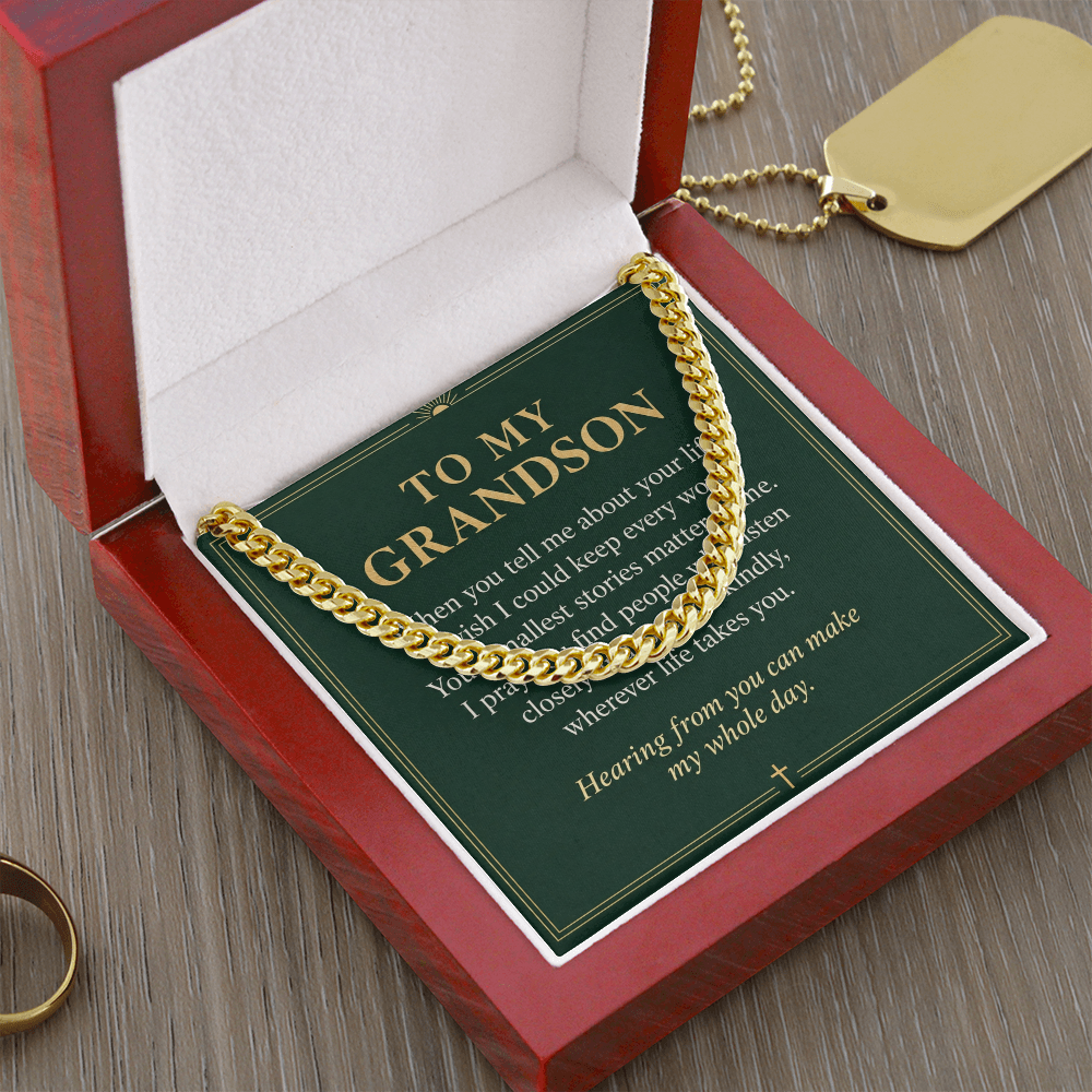To My Grandson Cuban Link Chain – "Whole Day" Message Card & Gift Box, Gift for Grandson