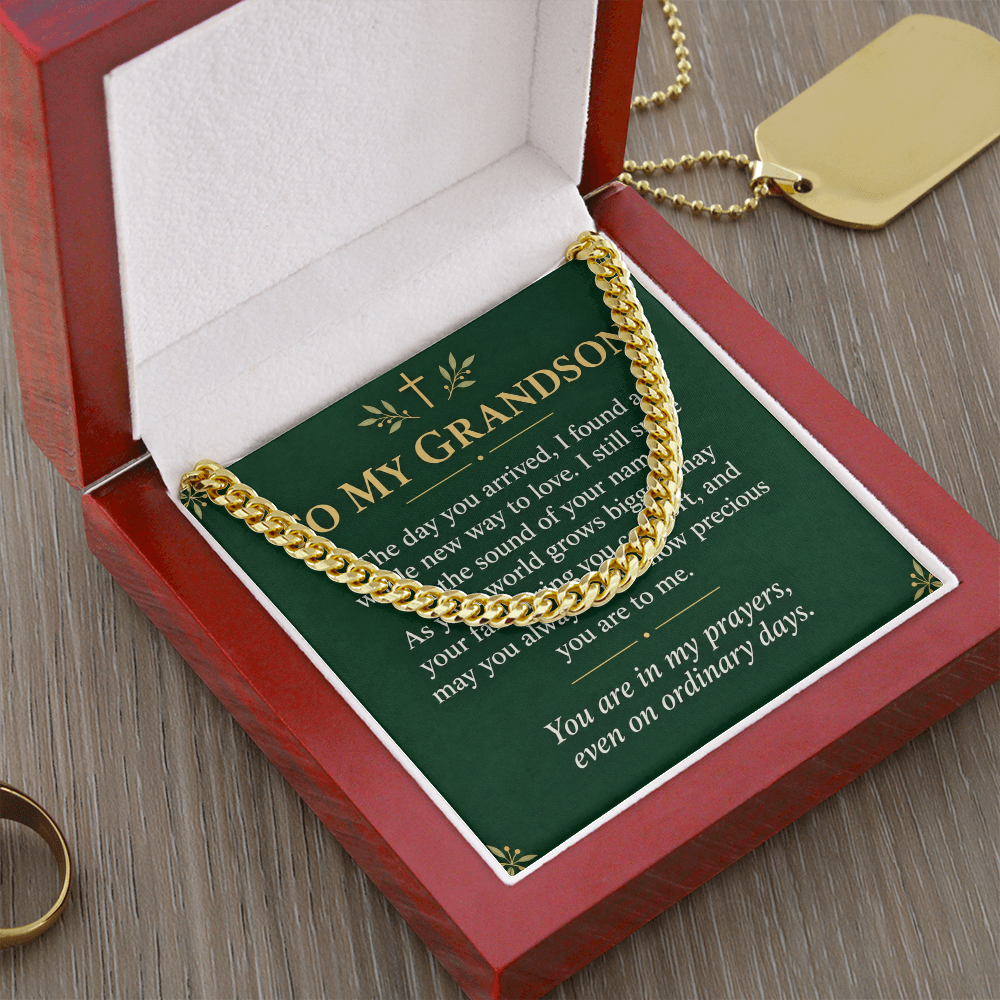 To My Grandson Cuban Link Chain – "Ordinary Days" Message Card & Gift Box, Gift for Grandson