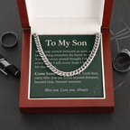 To My Son Cuban Link Chain – "Beyond Distance" Message Card & Gift Box, Inspirational Gift for Son