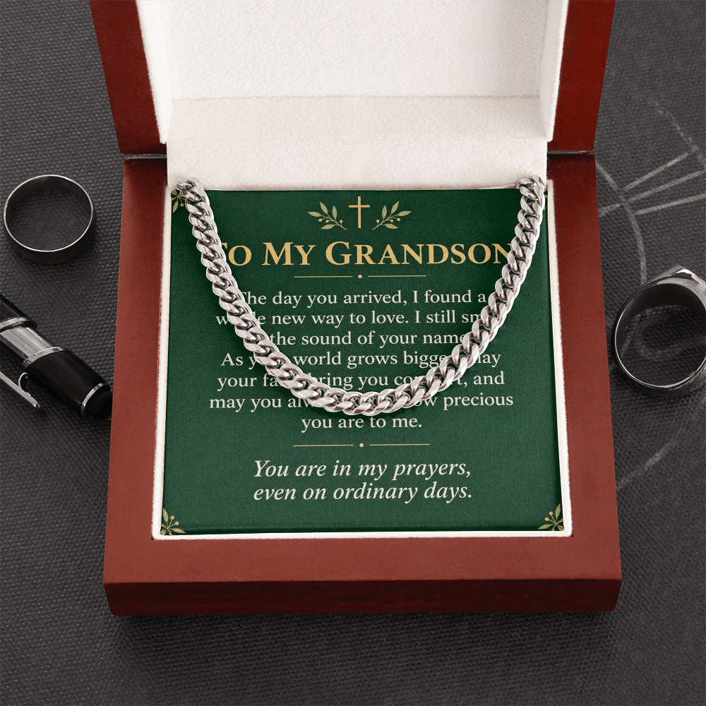 To My Grandson Cuban Link Chain – "Ordinary Days" Message Card & Gift Box, Gift for Grandson