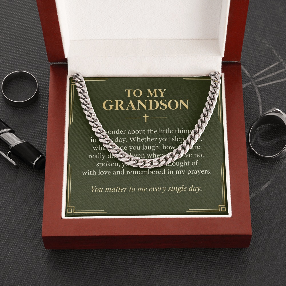 To My Grandson Cuban Link Chain – "Every Single Day" Message Card & Gift Box, Gift for Grandson