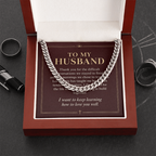 To My Husband Cuban Link Chain – "Keep Learning to Love You" Message Card & Gift Box, Christian Faith Gift for Husband