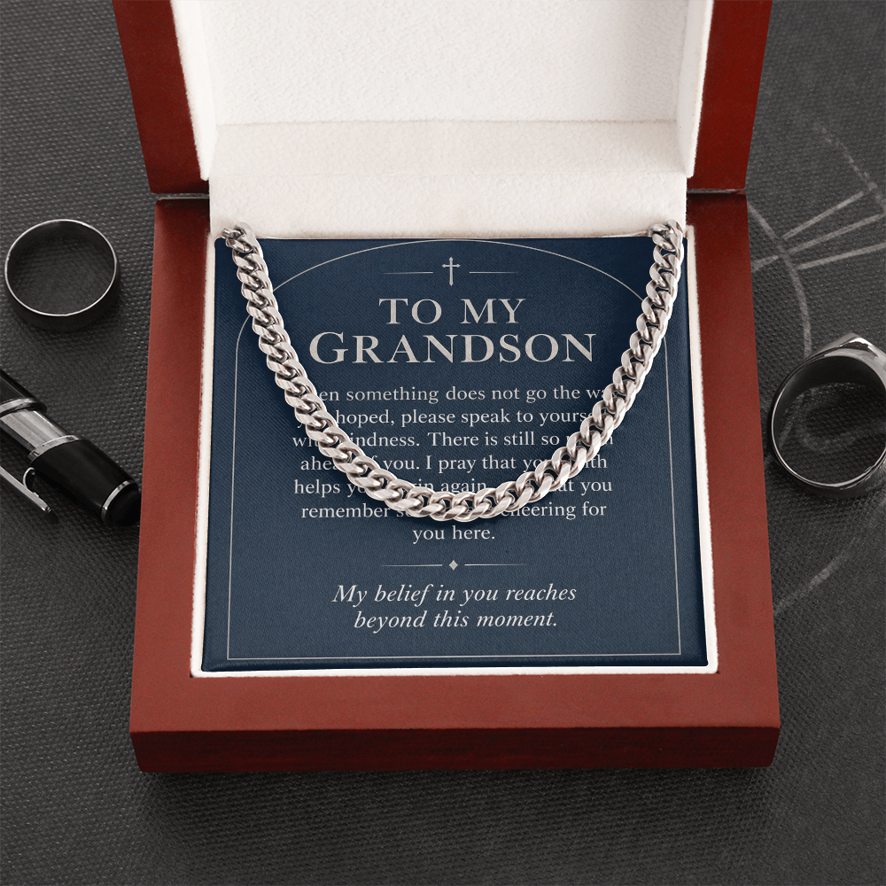 To My Grandson Cuban Link Chain – "Beyond This Moment" Message Card & Gift Box, Gift for Grandson
