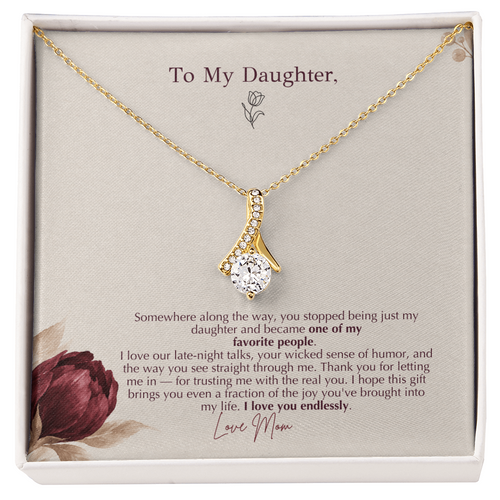 To Daughter Necklace from Mom – Alluring Beauty Pendant with Favorite People Message Card & Gift Box