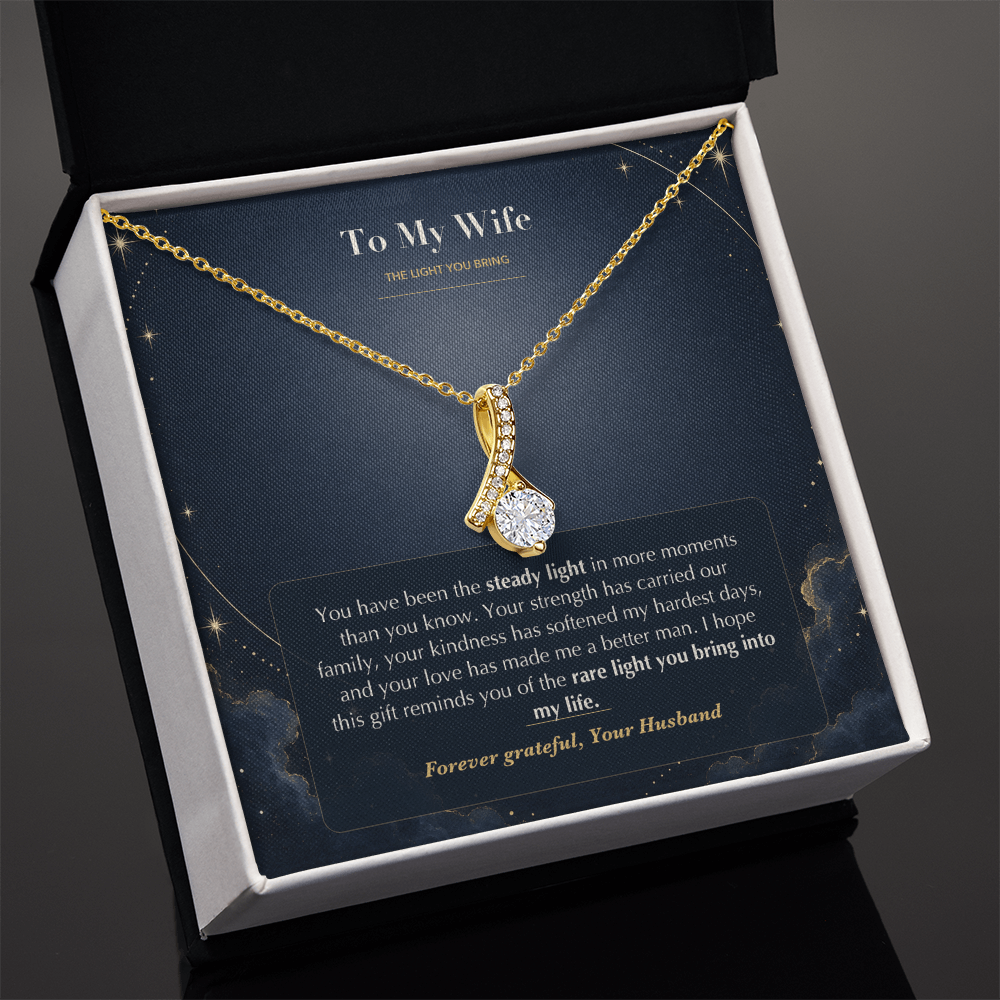 To My Wife Necklace from Husband – Alluring Beauty Pendant with The Light You Bring Message Card & Gift Box