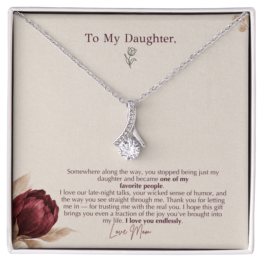 To Daughter Necklace from Mom – Alluring Beauty Pendant with Favorite People Message Card & Gift Box