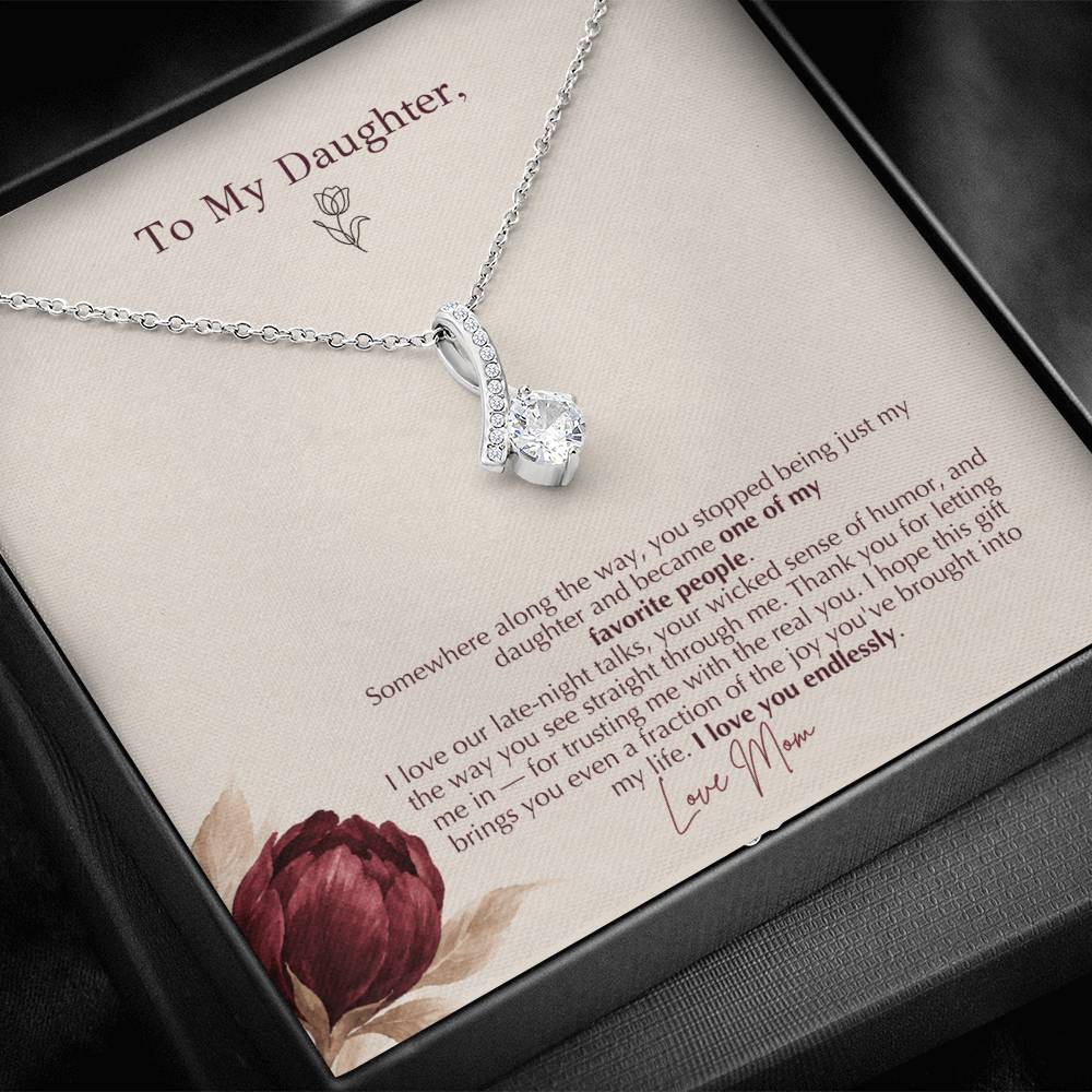 To Daughter Necklace from Mom – Alluring Beauty Pendant with Favorite People Message Card & Gift Box
