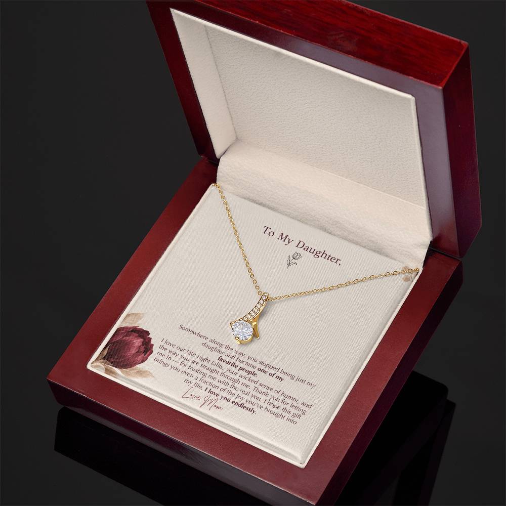 To Daughter Necklace from Mom – Alluring Beauty Pendant with Favorite People Message Card & Gift Box