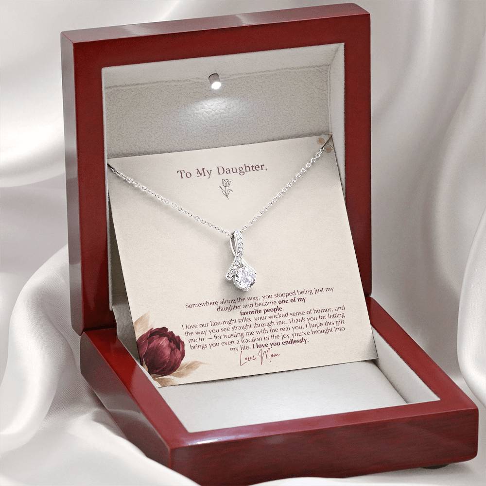 To Daughter Necklace from Mom – Alluring Beauty Pendant with Favorite People Message Card & Gift Box