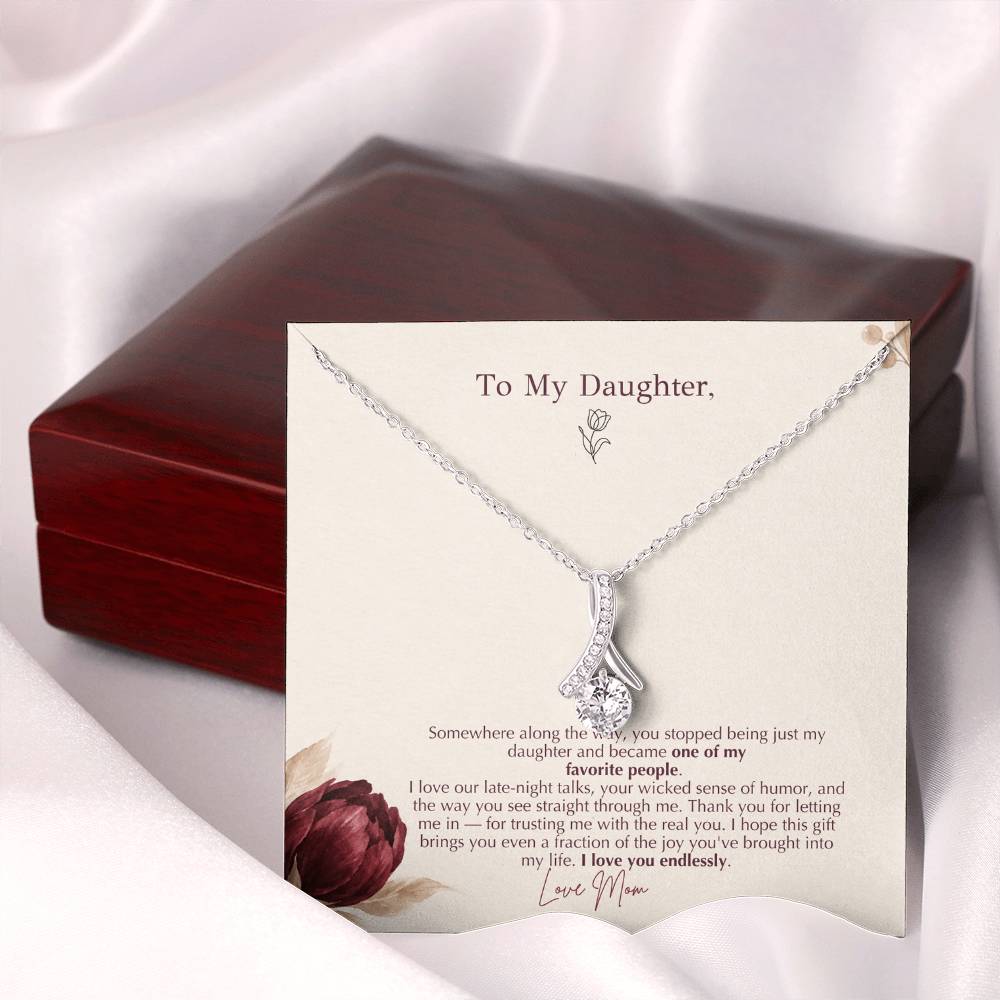 To Daughter Necklace from Mom – Alluring Beauty Pendant with Favorite People Message Card & Gift Box