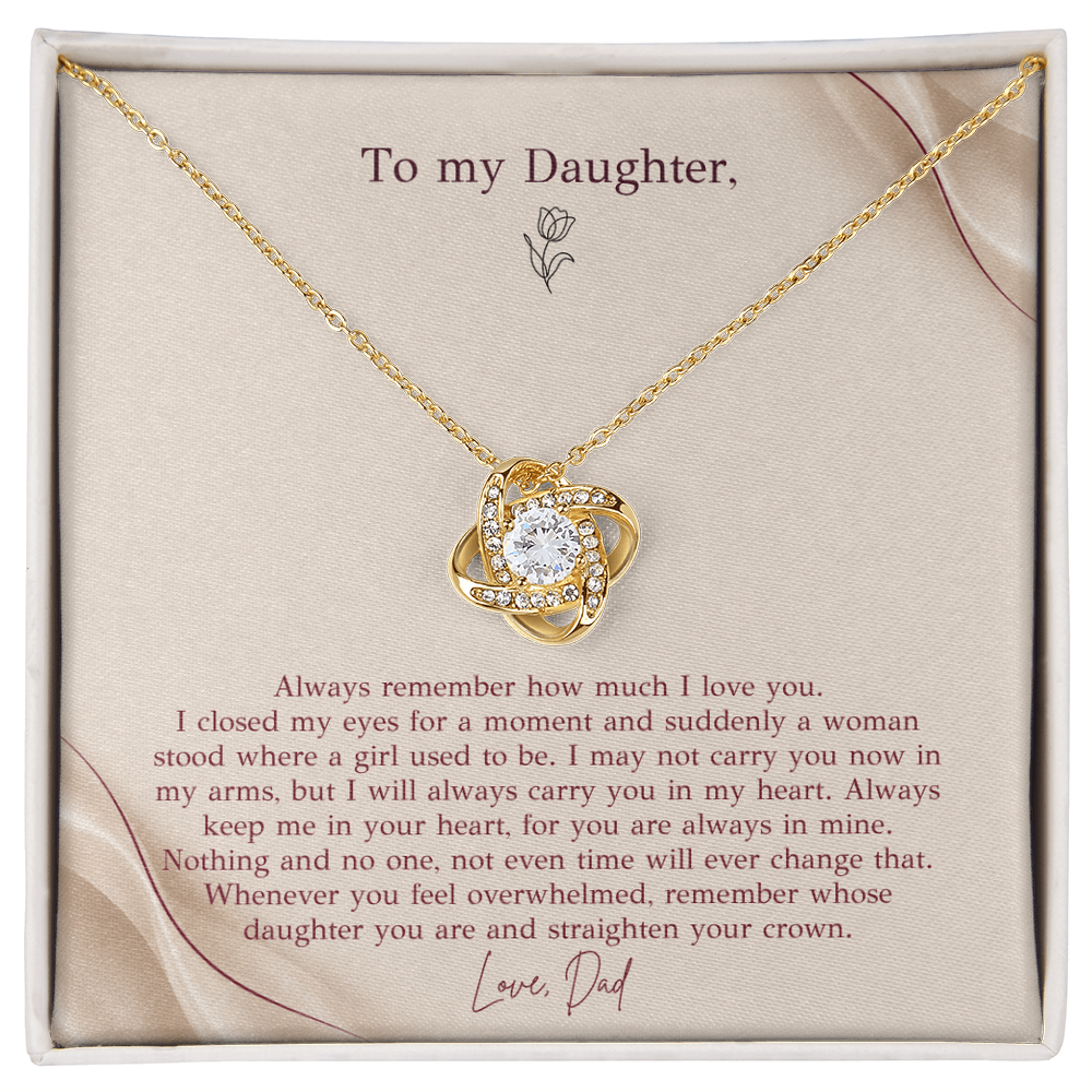 To My Daughter Necklace from Dad – Love Knot Pendant with Straighten Your Crown Message Card & Gift Box