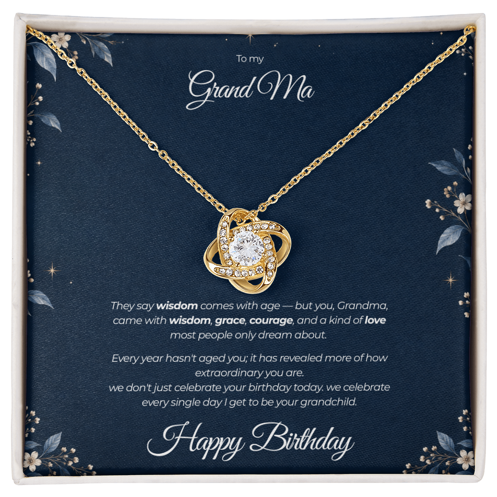 To My Grandma Necklace – Love Knot Pendant with Happy Birthday Message Card & Gift Box