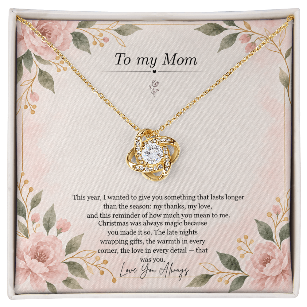 To My Mom Necklace – Love Knot Pendant with Christmas Message Card & Gift Box