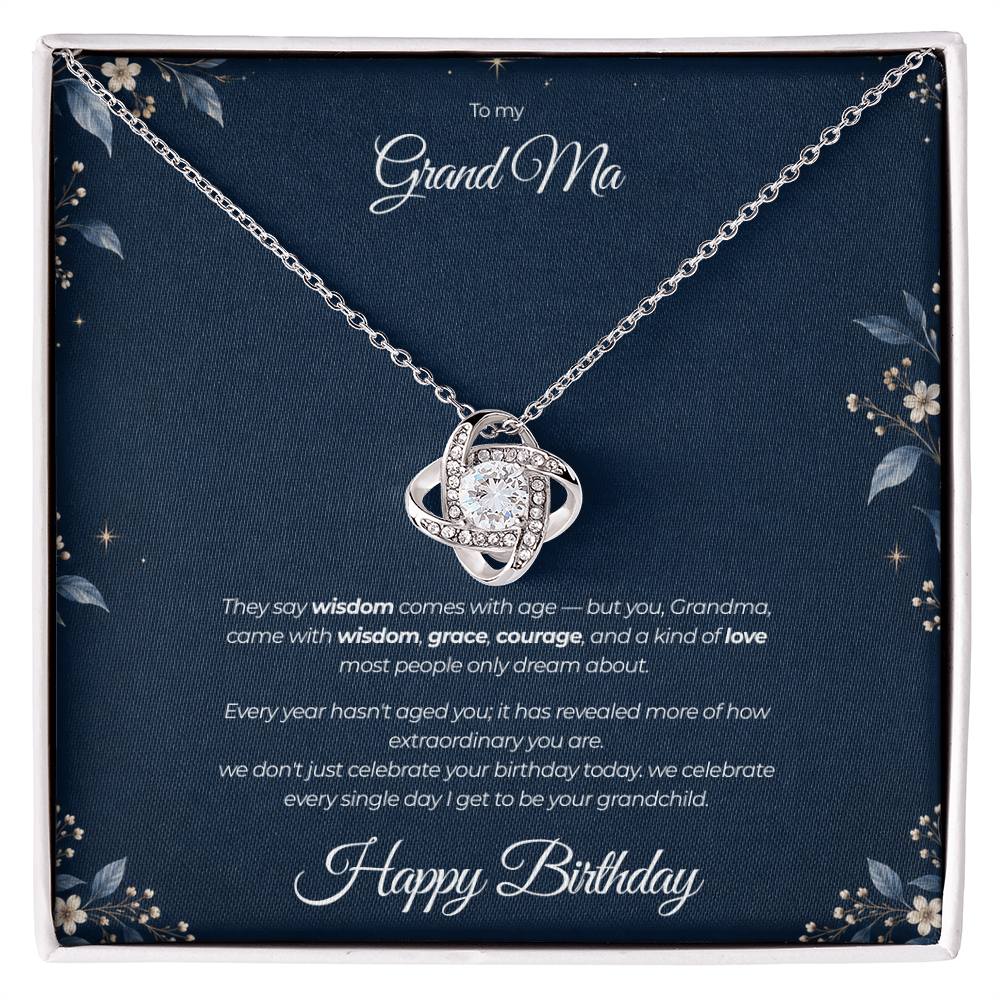 To My Grandma Necklace – Love Knot Pendant with Happy Birthday Message Card & Gift Box