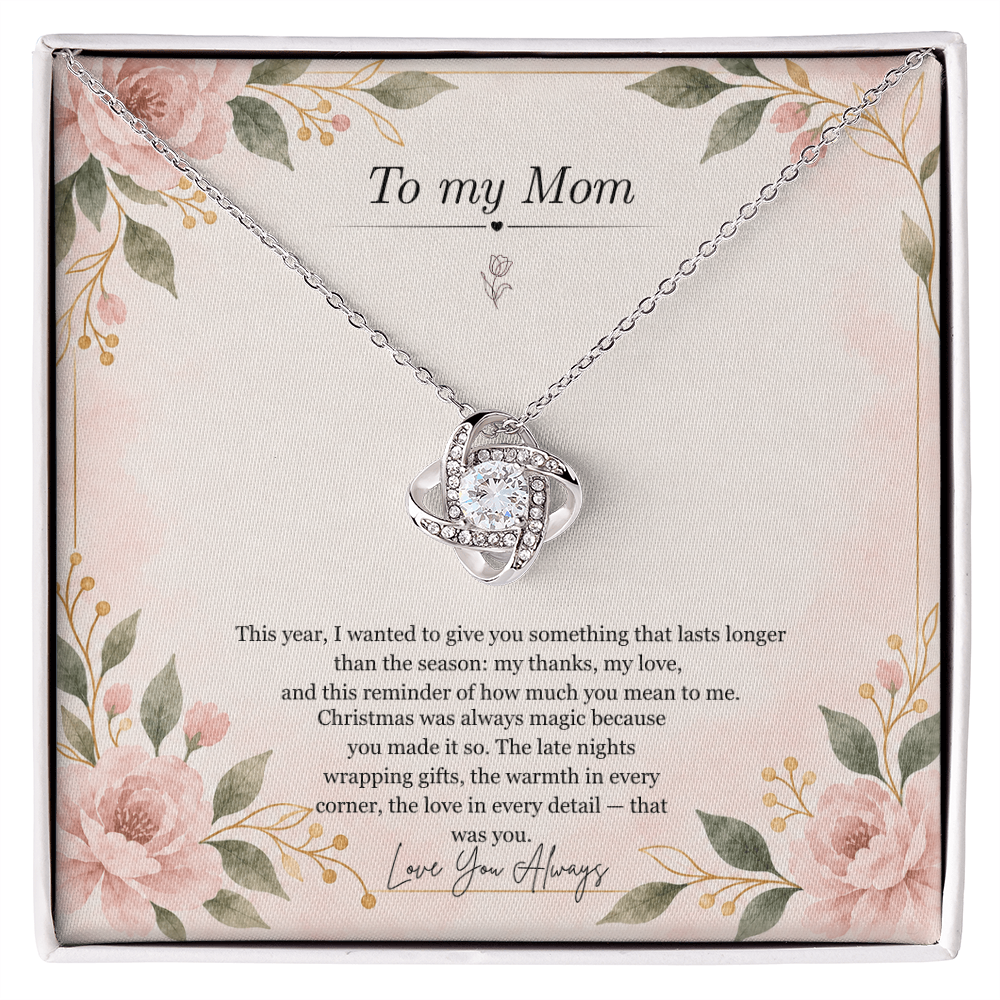 To My Mom Necklace – Love Knot Pendant with Christmas Message Card & Gift Box