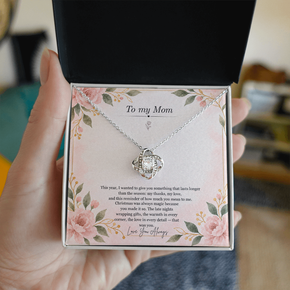 To My Mom Necklace – Love Knot Pendant with Christmas Message Card & Gift Box