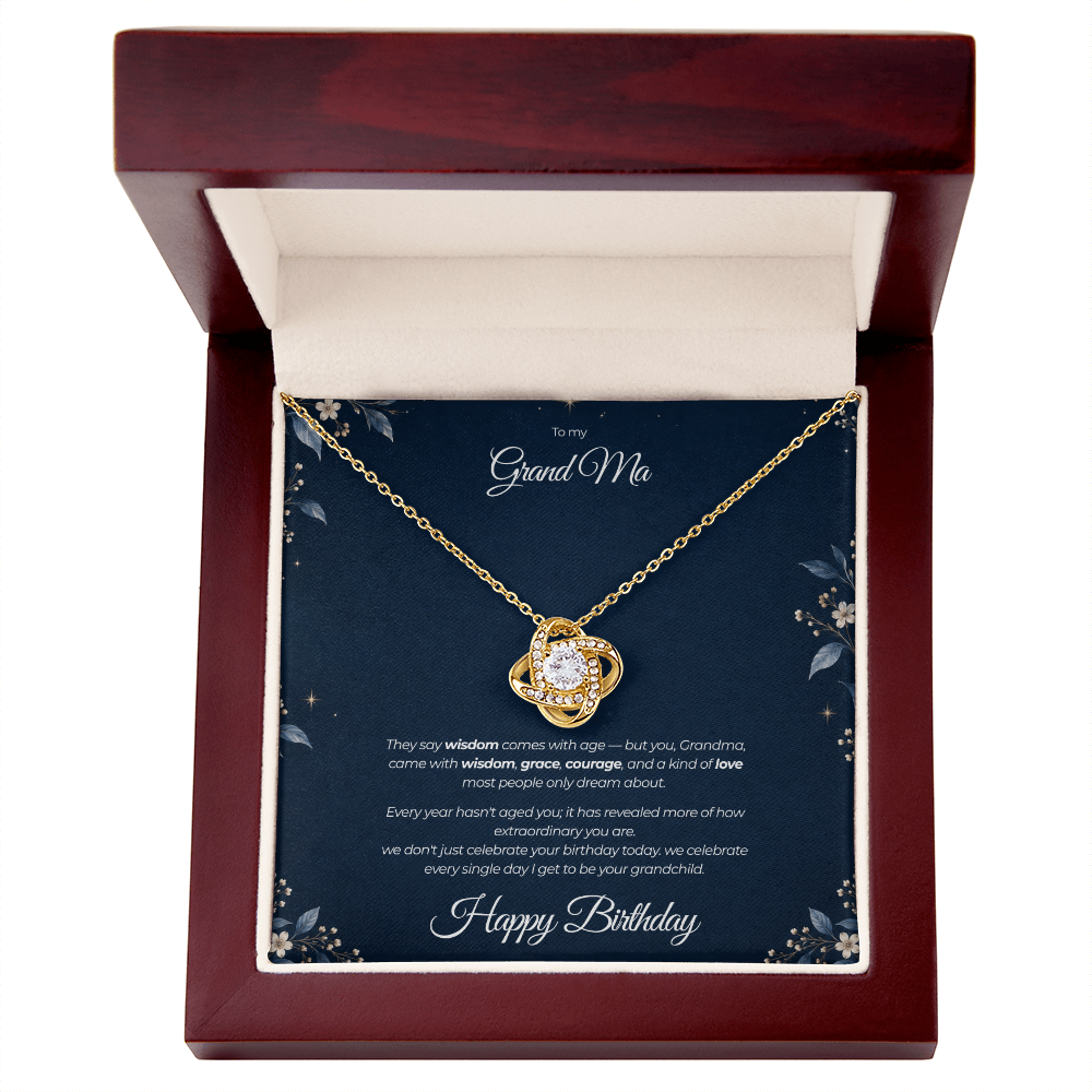 To My Grandma Necklace – Love Knot Pendant with Happy Birthday Message Card & Gift Box
