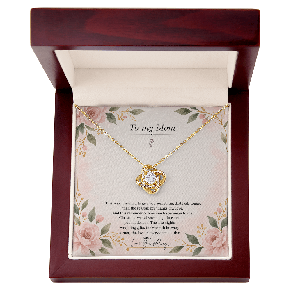 To My Mom Necklace – Love Knot Pendant with Christmas Message Card & Gift Box