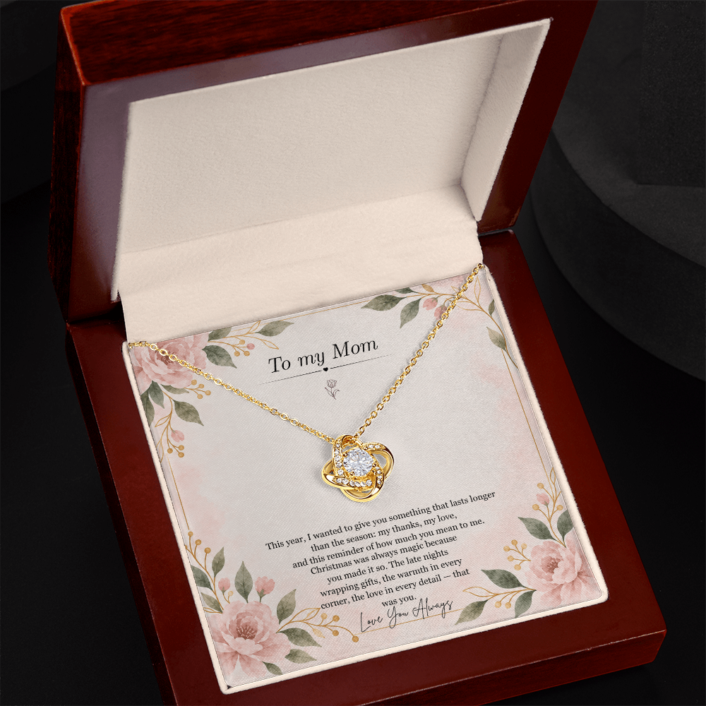 To My Mom Necklace – Love Knot Pendant with Christmas Message Card & Gift Box
