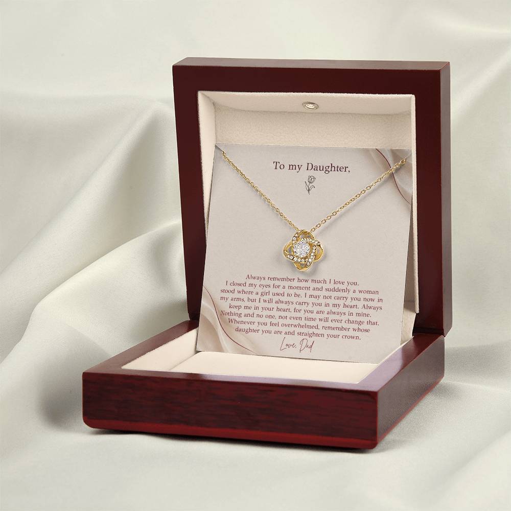 To My Daughter Necklace from Dad – Love Knot Pendant with Straighten Your Crown Message Card & Gift Box