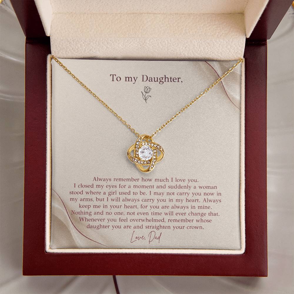 To My Daughter Necklace from Dad – Love Knot Pendant with Straighten Your Crown Message Card & Gift Box