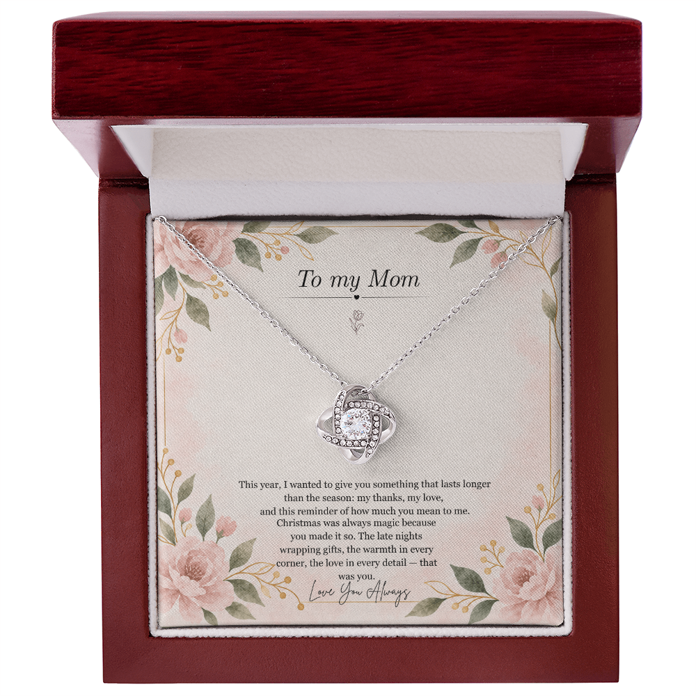 To My Mom Necklace – Love Knot Pendant with Christmas Message Card & Gift Box