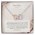 Interlocking Hearts necklace with Love Chose Us message card for bonus mom