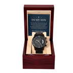 To My Son Chronograph Watch – "Always Be Here" Message Card & Luxury Gift Box, Christian Faith Gift for Son