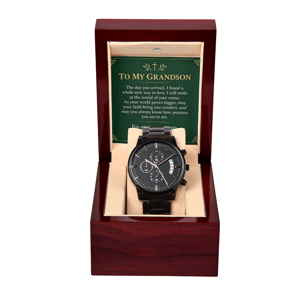 To My Grandson Chronograph Watch – "Ordinary Days" Message Card & Luxury Gift Box, Gift for Grandson