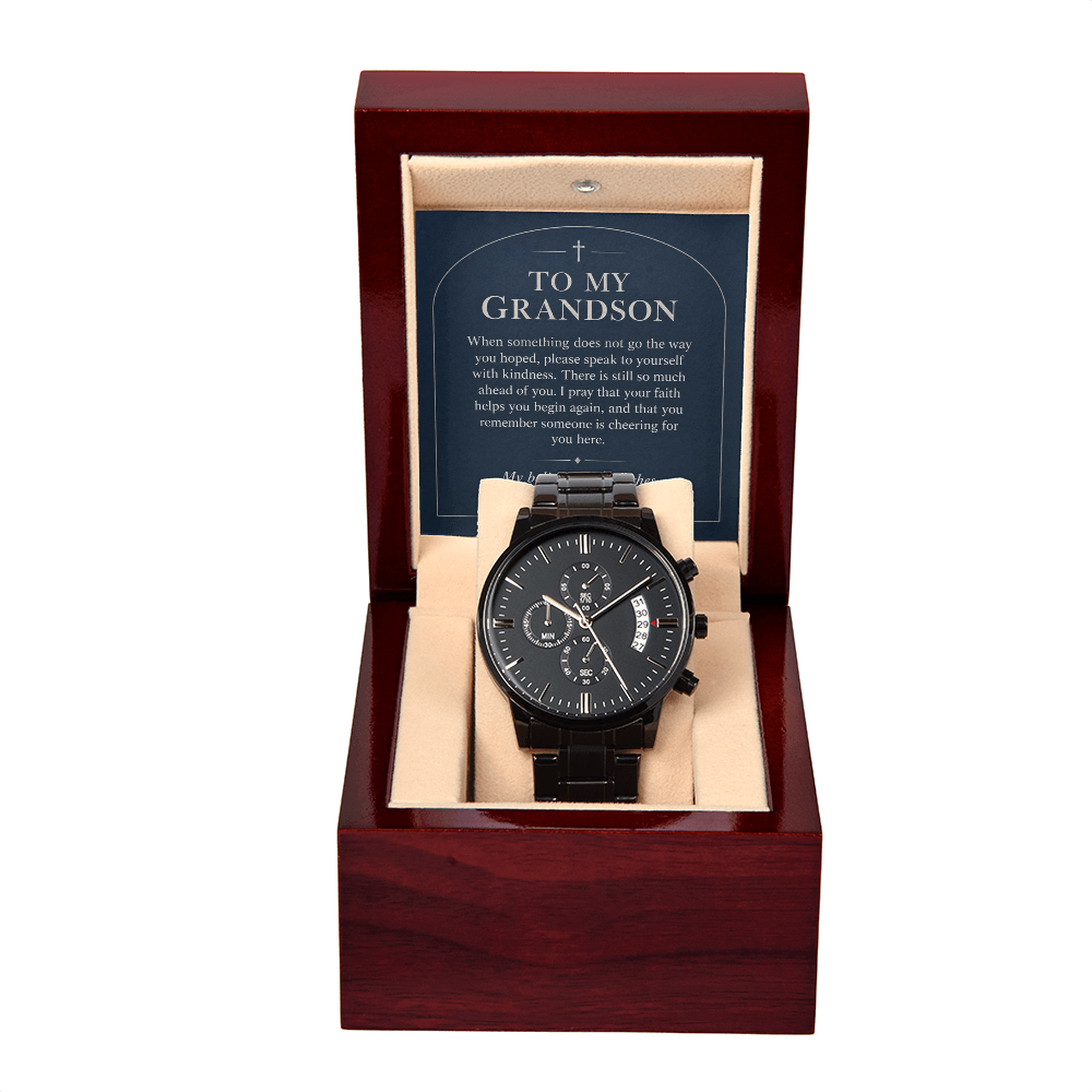To My Grandson Chronograph Watch – "Beyond This Moment" Message Card & Luxury Gift Box, Gift for Grandson
