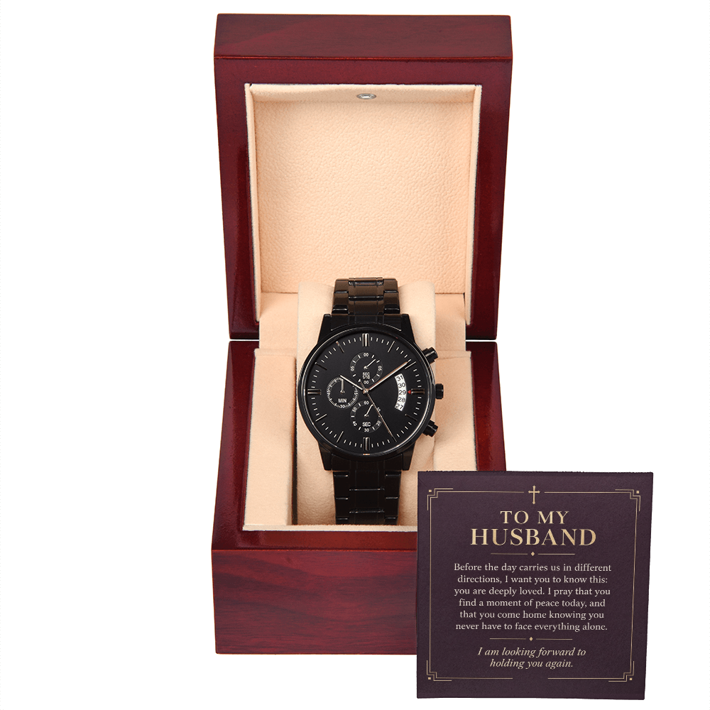 To My Husband Chronograph Watch – "Peace Today" Message Card & Luxury Gift Box, Christian Faith Gift for Husband