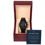 To My Son Chronograph Watch – "Always Be Here" Message Card & Luxury Gift Box, Christian Faith Gift for Son