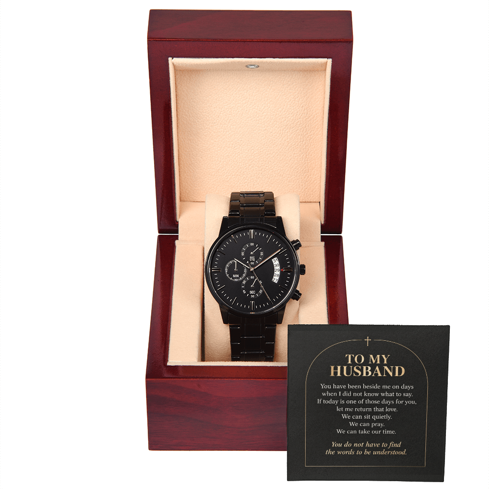 To My Husband Chronograph Watch – "Quiet Prayer" Message Card & Luxury Gift Box, Christian Faith Gift for Husband