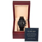 To My Son Chronograph Watch – "Belong in My Heart" Message Card & Luxury Gift Box, Christian Faith Gift for Son
